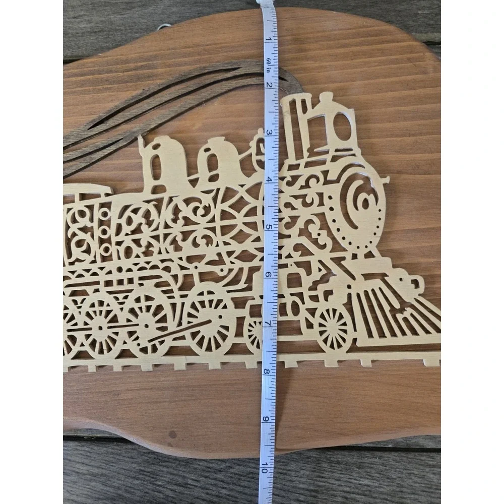 Vintage Train Locomotive Scroll Saw Wood Handcrafted Wall Folk Art Décor Plaque